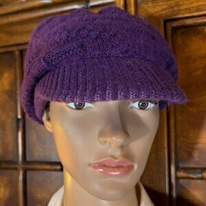 Purple Angora Blend Cable Knit Newsboy Hat